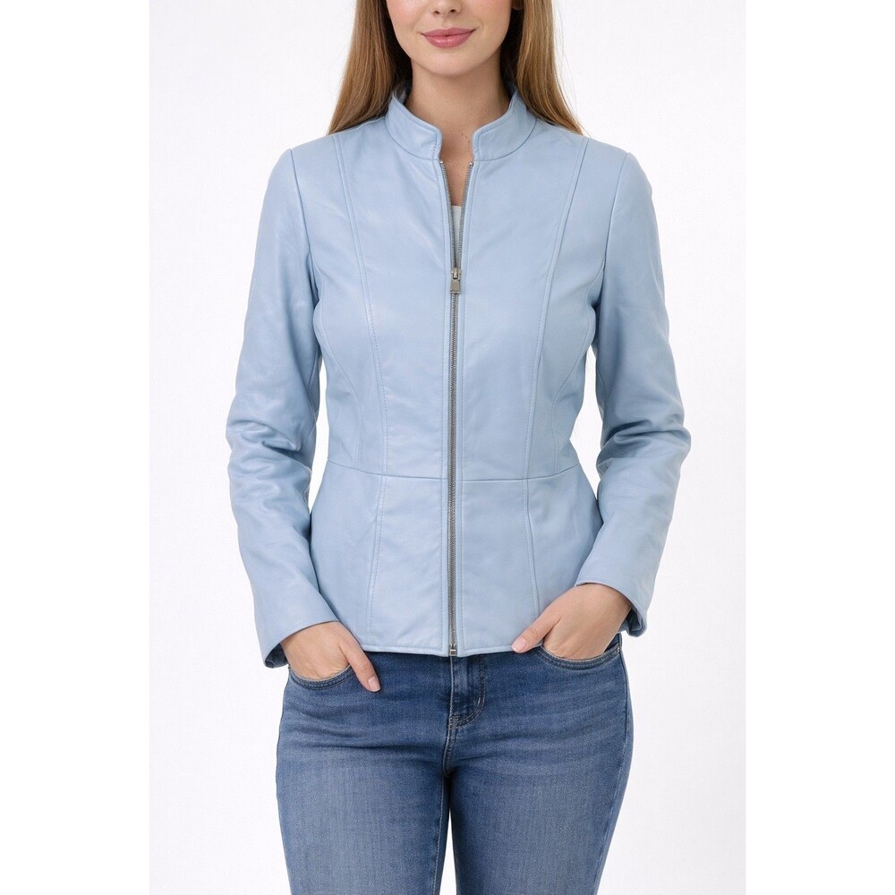 Terry Lewis Classic Luxuries Jacket Leather Baby Blue Sleeves Tailored FitSize S